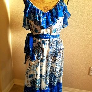 NWT Eliza J Blue and White Floral Dress - Sz 12